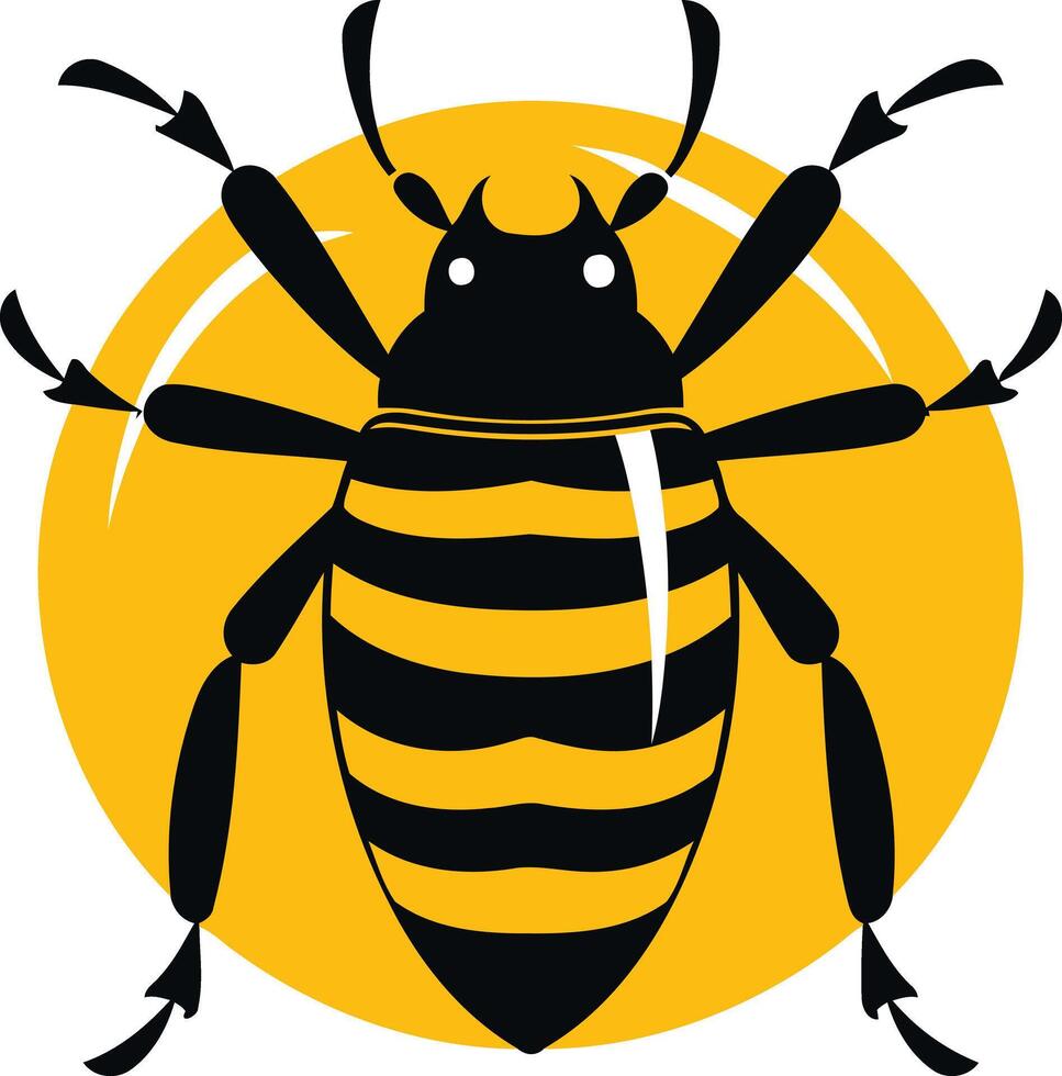 A bold, stylized bee illustration with a yellow circle background vector