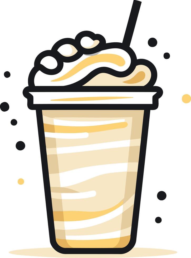 A simple and fun illustration of a creamy milkshake with whipped cream and a straw, perfect for menus, branding, and social media vector