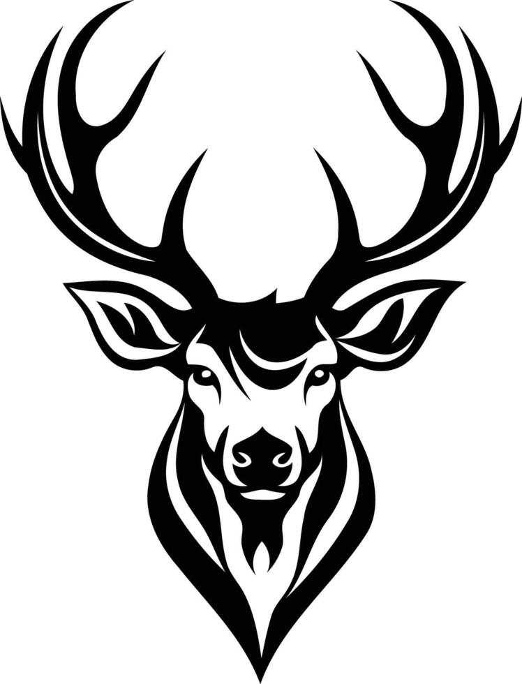 A bold, black and white illustration of a deer head with antlers, perfect for nature, wildlife, or tattoo designs vector
