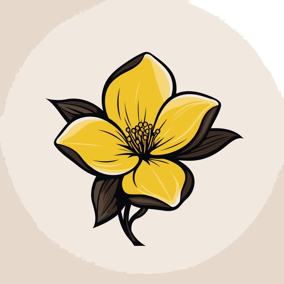 Elegant yellow flower with dark green leaves, perfect for branding, logos, and botanical designs vector