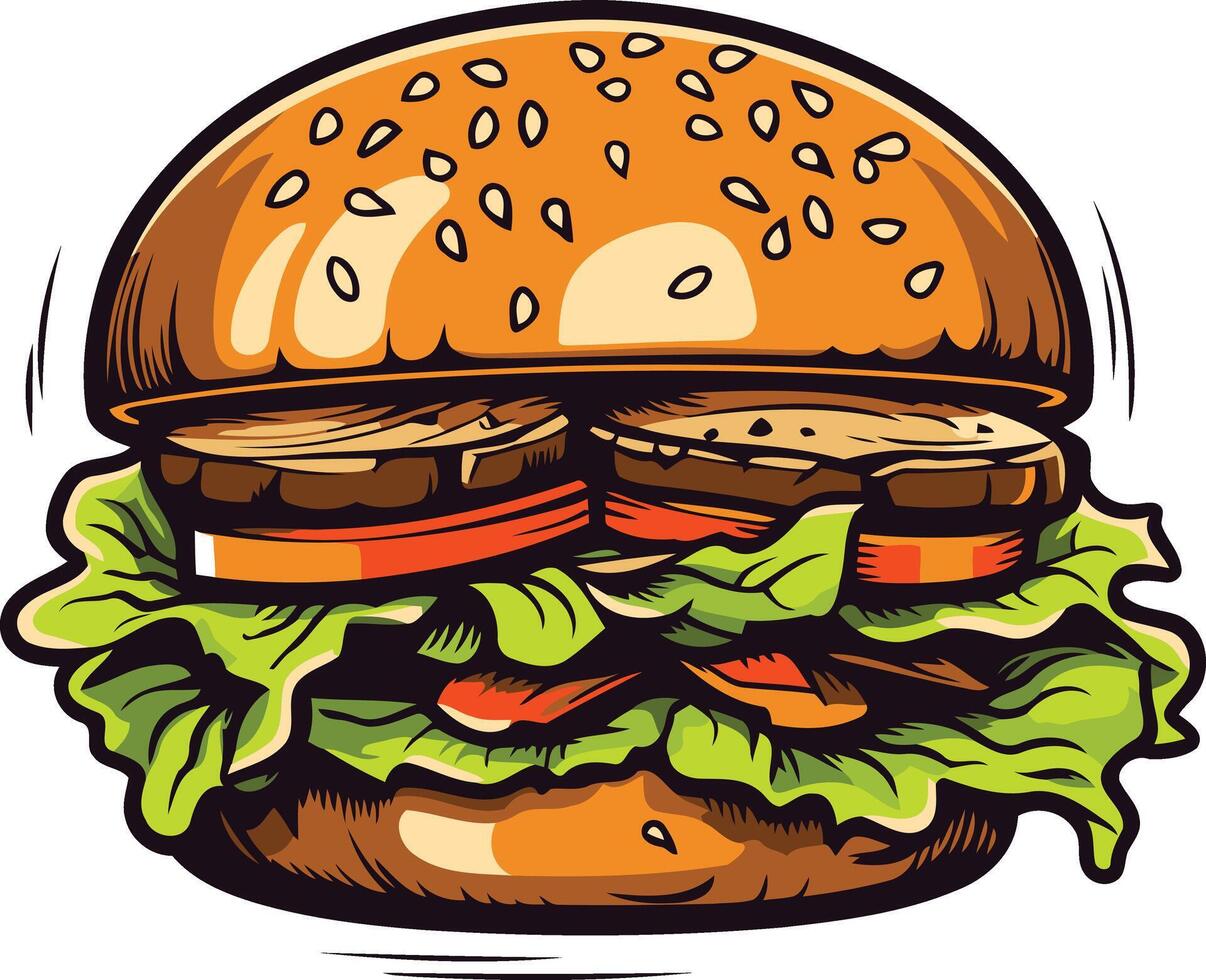 Delicious Burger with Sesame Seed Bun vector