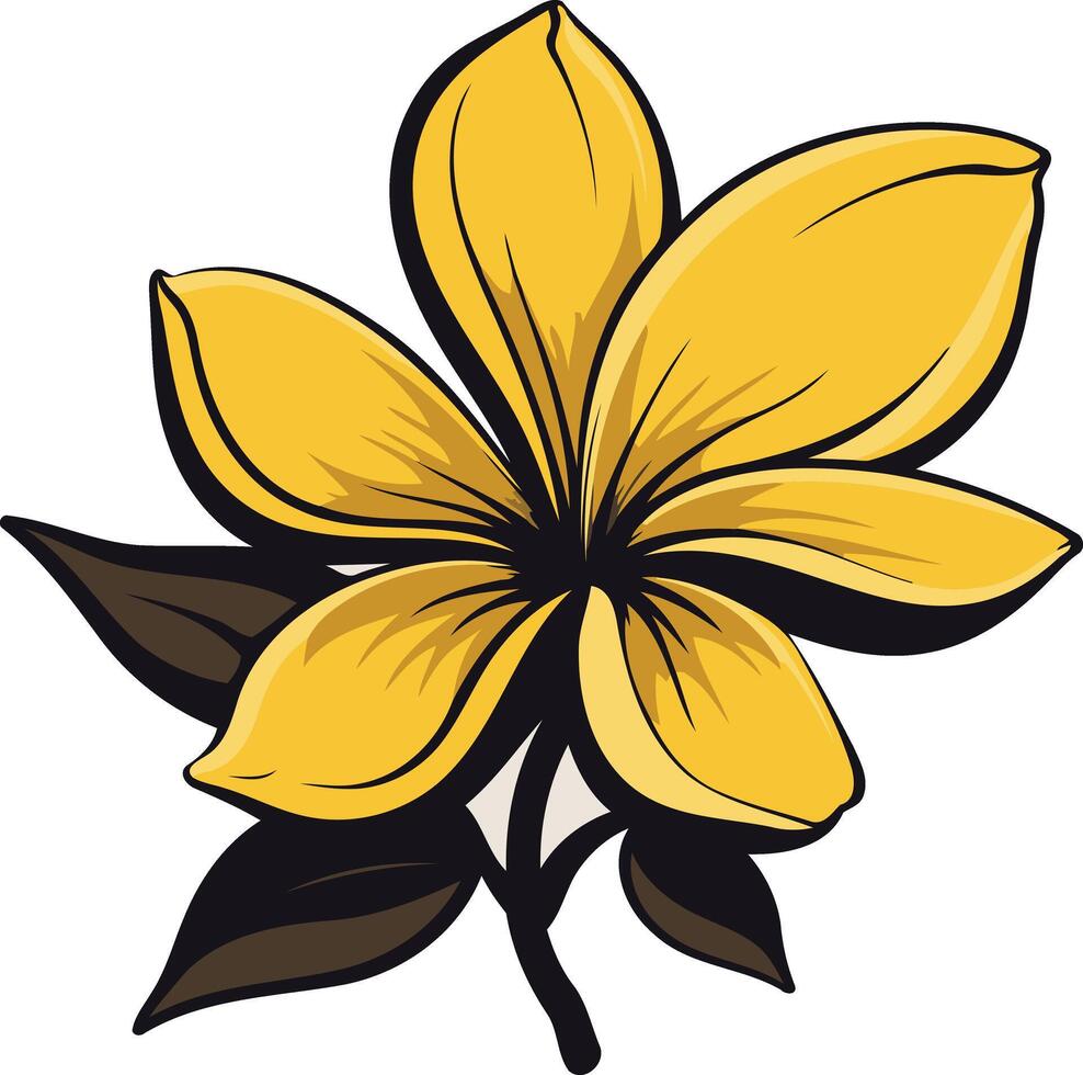A vibrant yellow flower with two leaves, perfect for adding a touch of nature and tropical beauty to your design projects vector