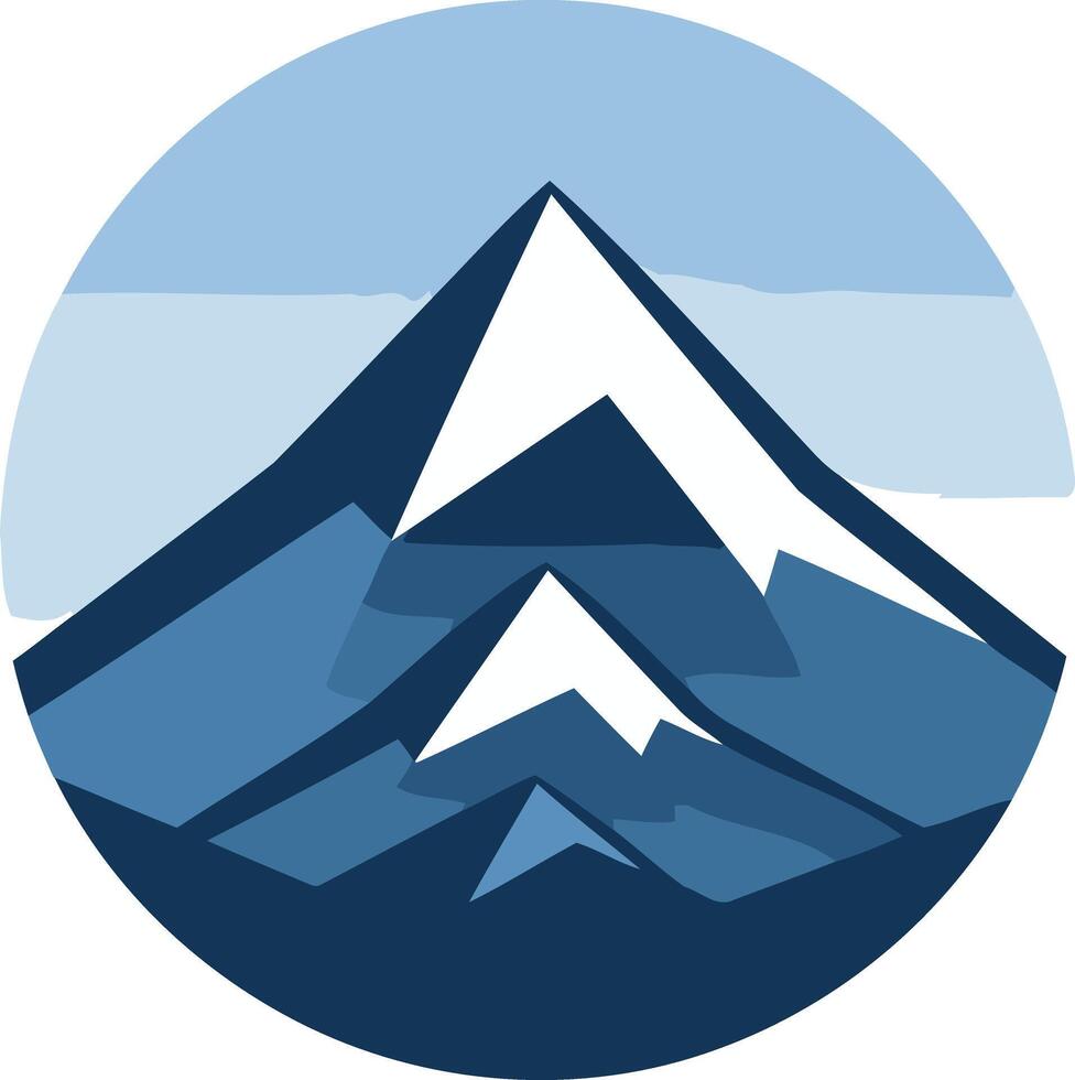 A minimalist and modern logo design featuring a stylized mountain range against a blue sky vector