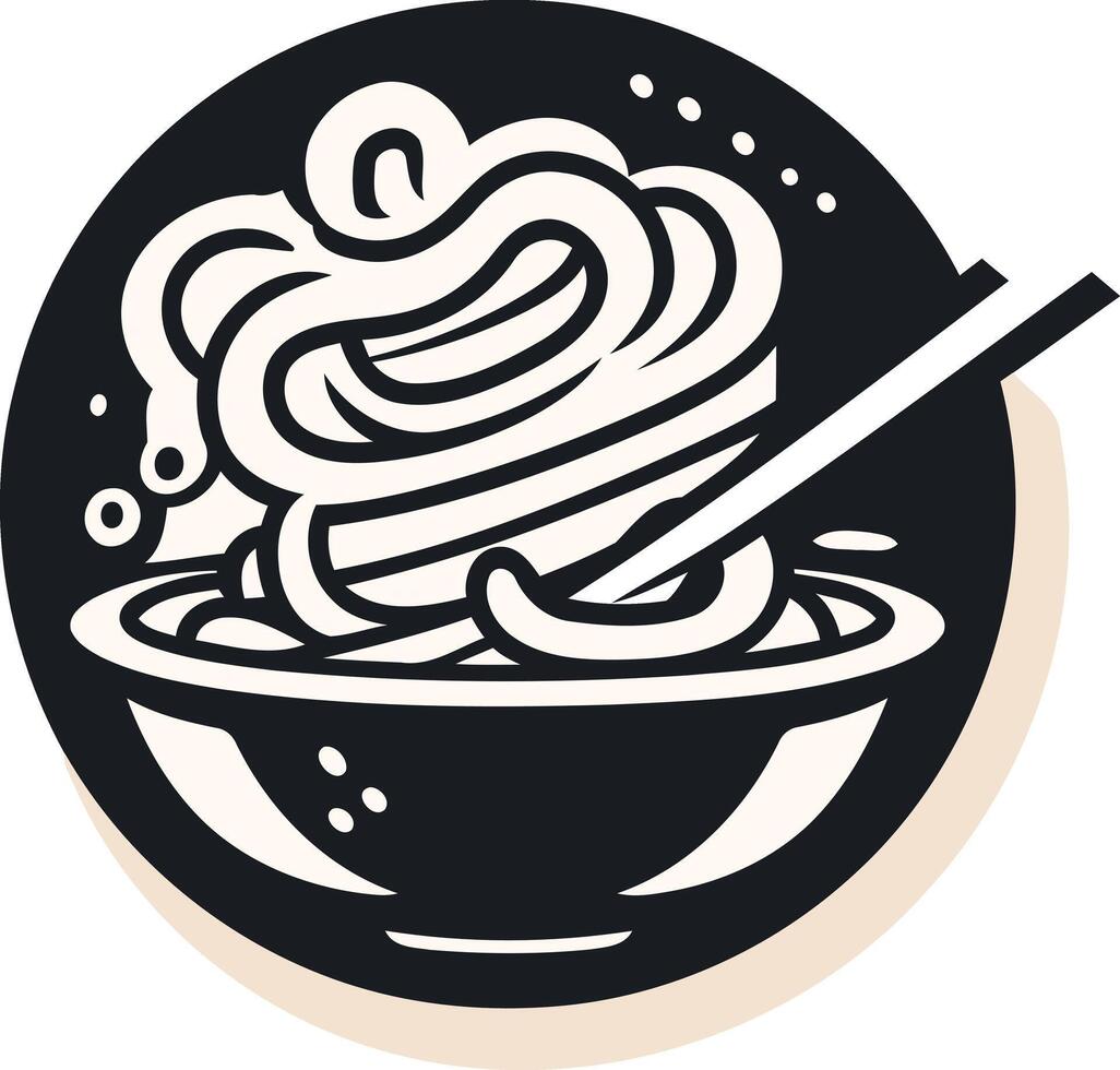 A simple, stylized illustration of a bowl of noodles with chopsticks vector