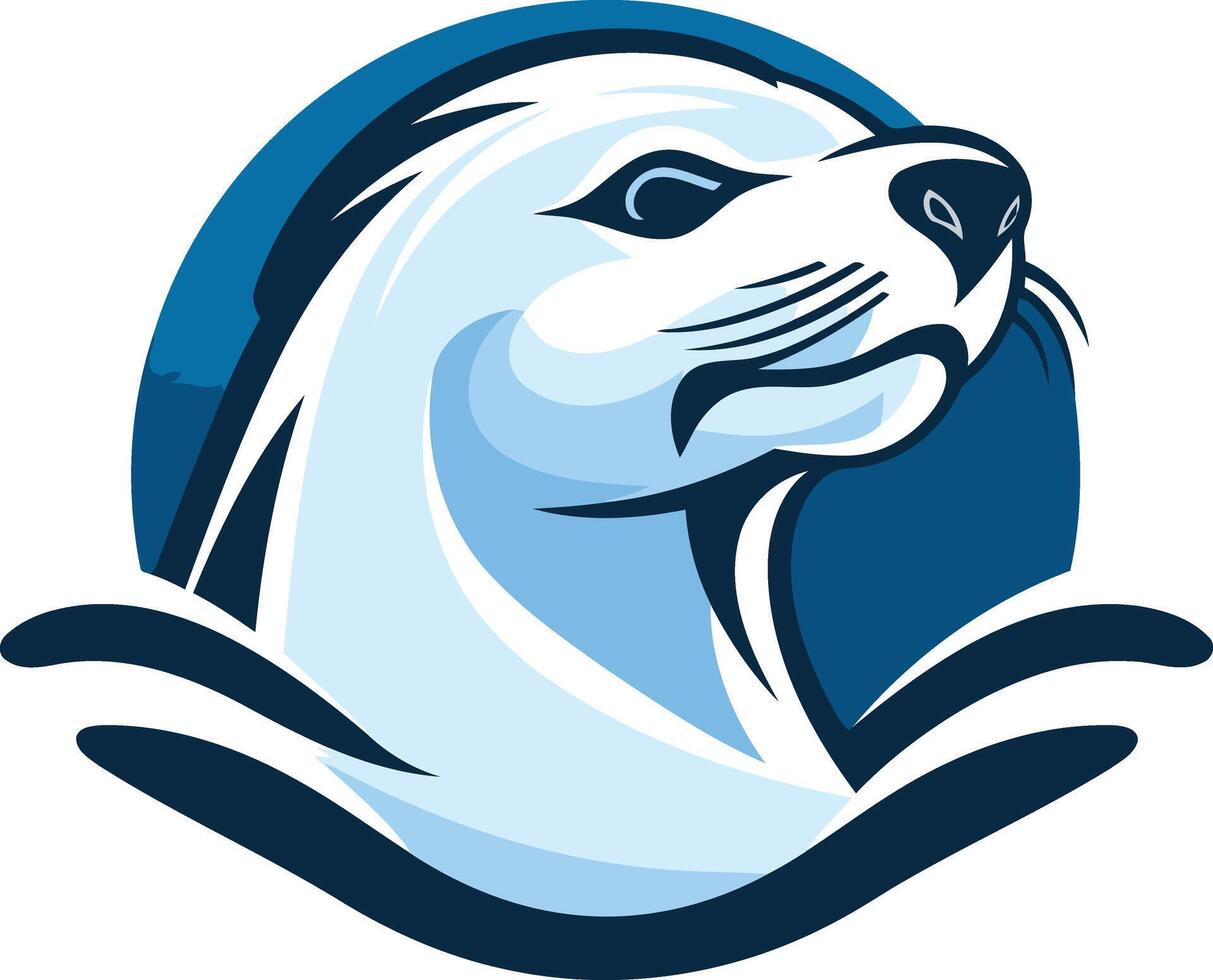 A bold and playful logo featuring an otter's head emerging from water waves, perfect for businesses related to marine life, conservation, or aquatic sports vector