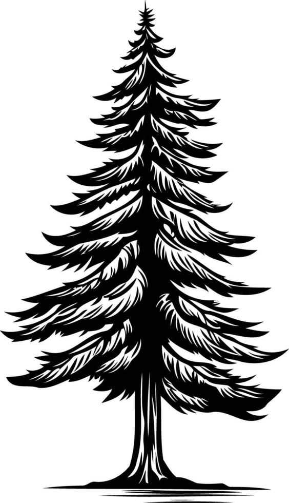 Black and white illustration of a stylized pine tree, perfect for nature-themed designs vector