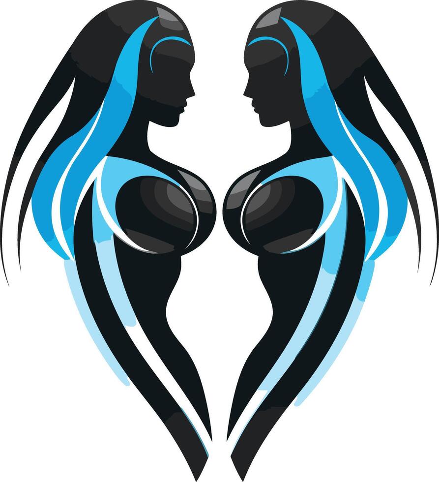 Abstract logo design featuring two female silhouettes facing each other, creating a heart shape vector