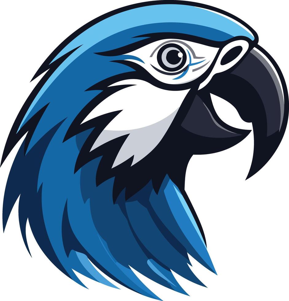 A striking blue and black parrot head illustration, perfect for logos, branding, and mascot designs vector