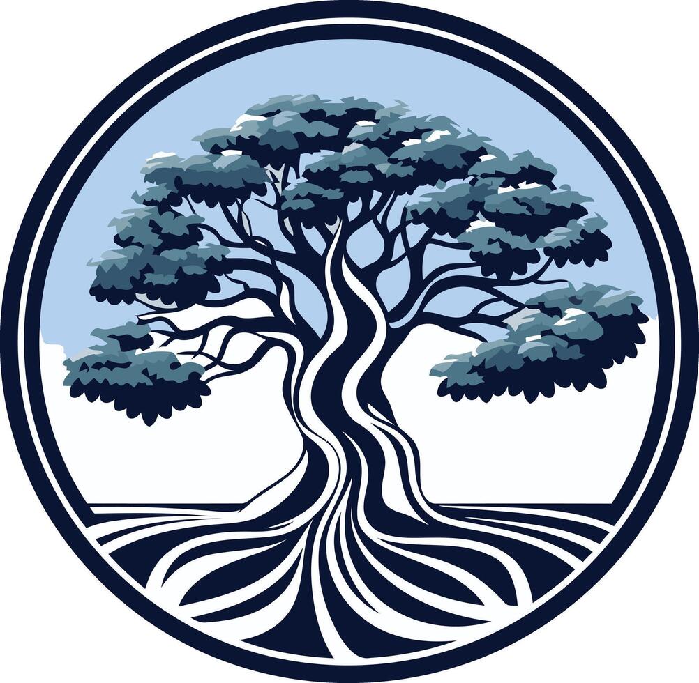 A stylized tree with deep roots, representing strength, growth, and resilience vector