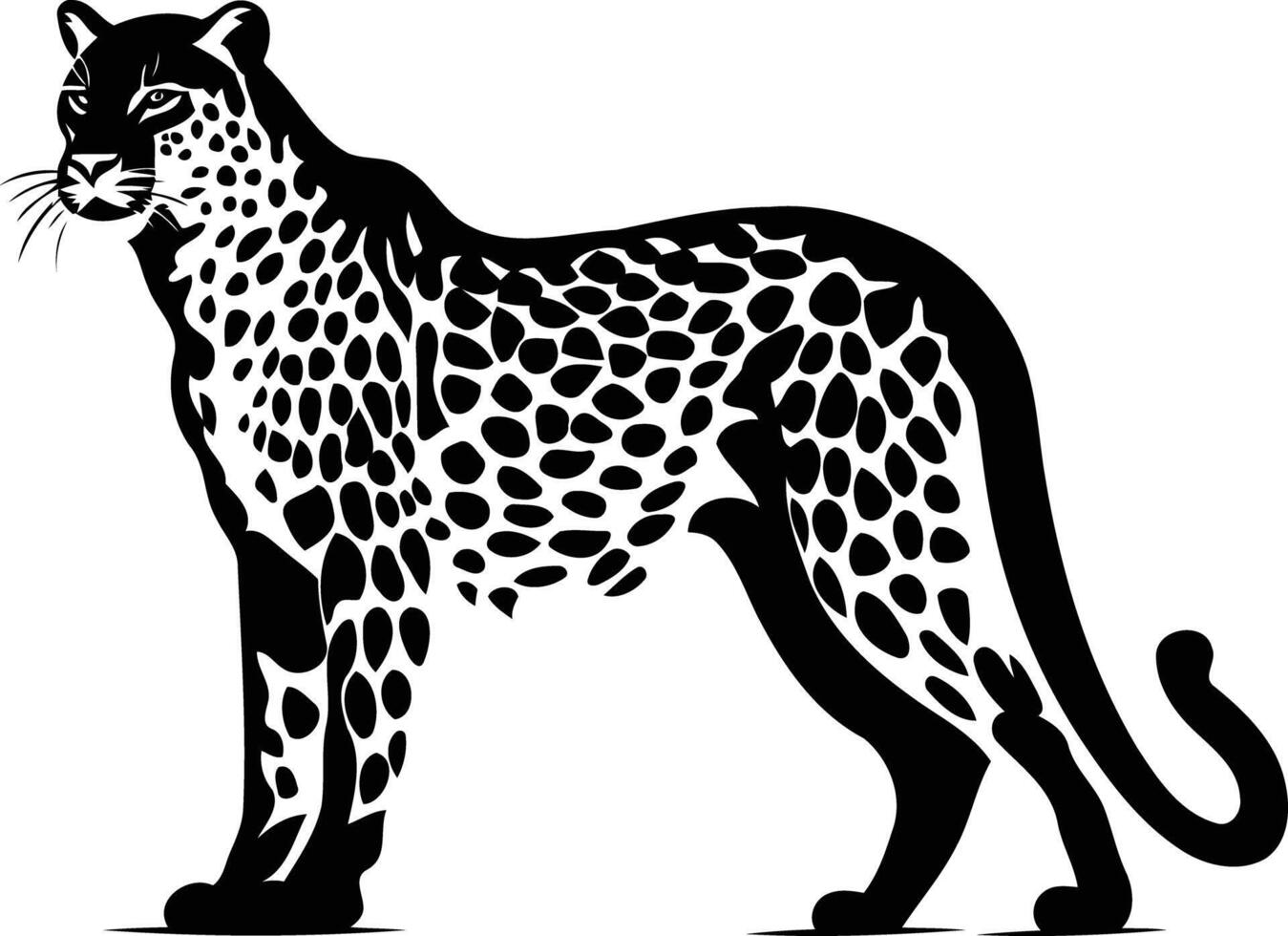 Black and white silhouette of a cheetah standing tall with spots vector