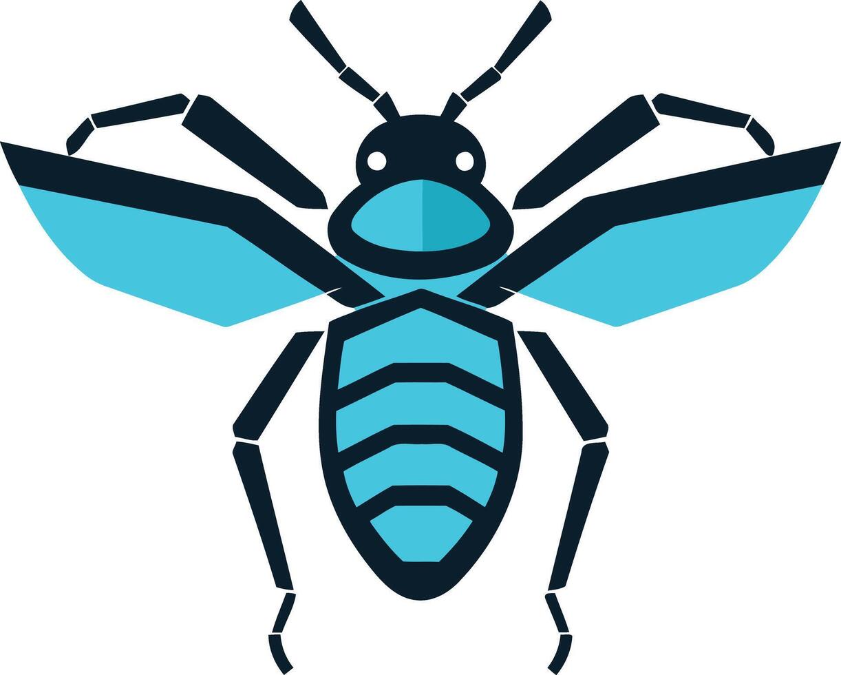Abstract geometric insect logo design with a blue and black color scheme vector