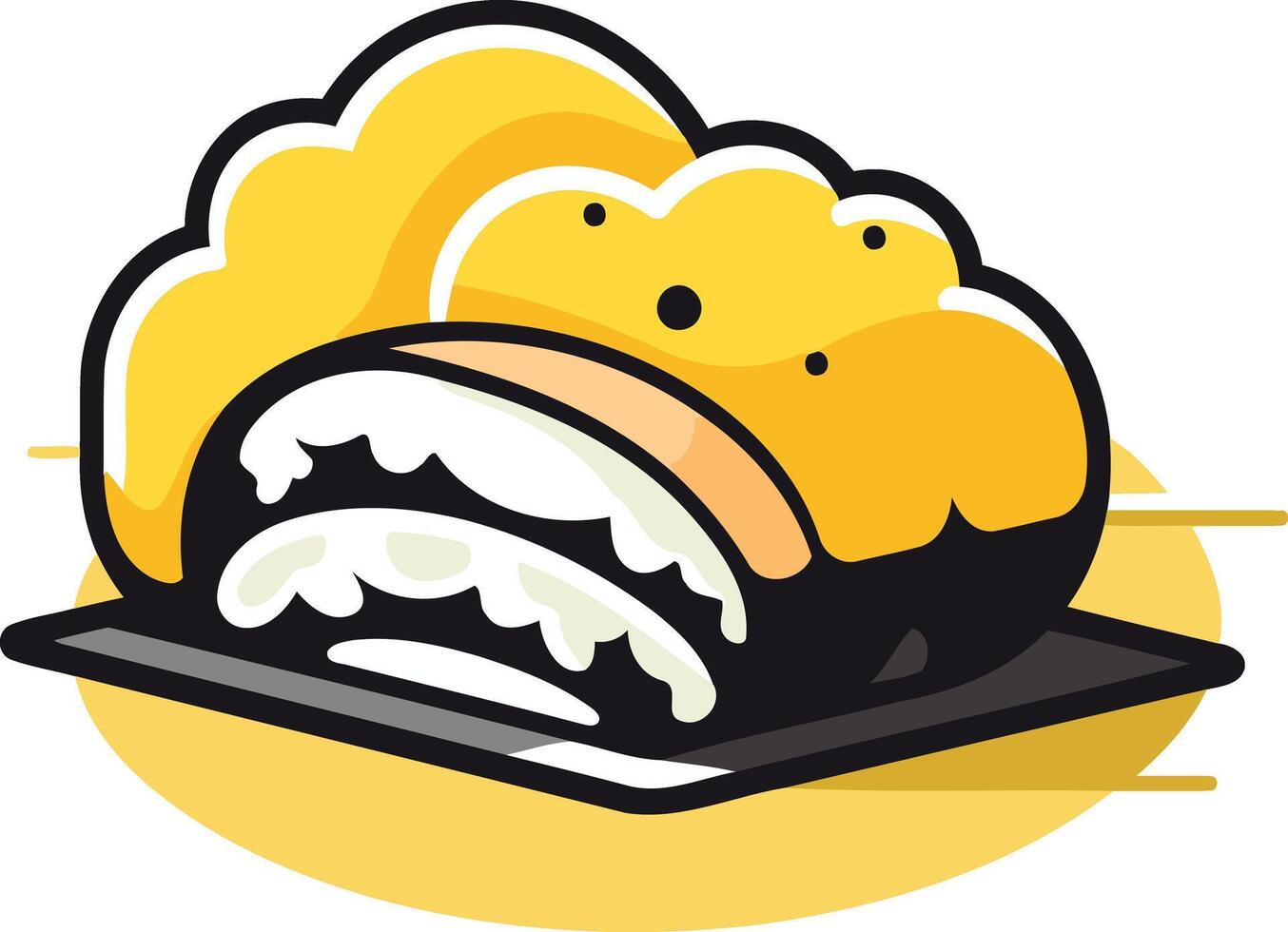 A playful illustration of a sushi roll with a yellow cloud design vector