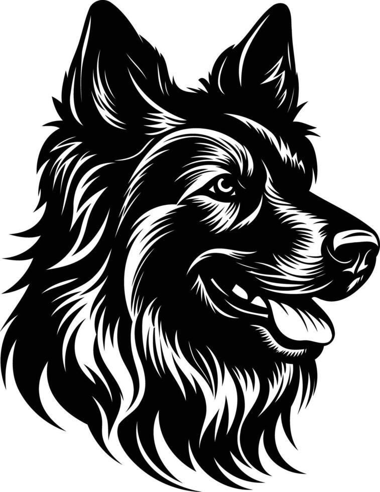 A bold and striking black and white illustration of a german shepherd's head, showcasing its loyal and protective nature vector