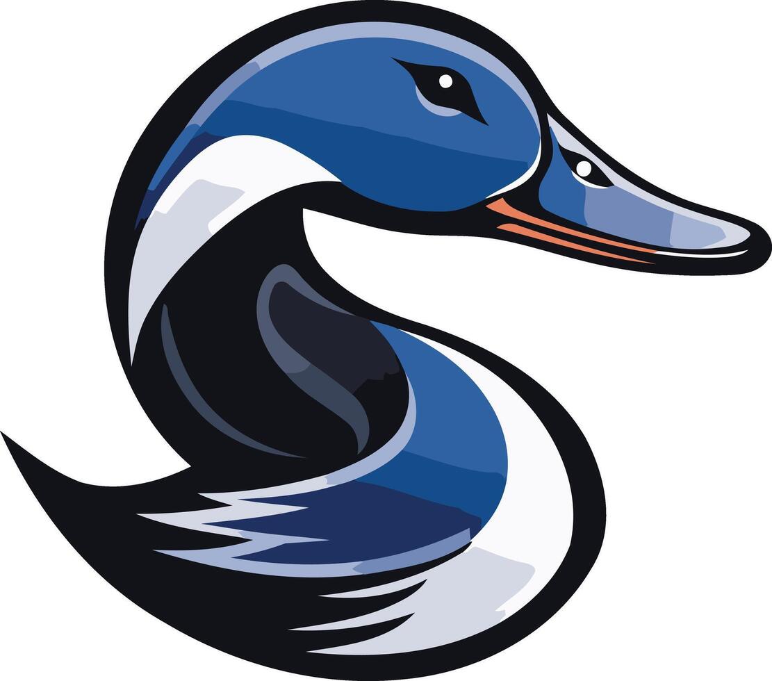 A bold and dynamic logo featuring a duck's head in a stylized, almost abstract design, perfect for a sports team, brand, or company looking for a mascot with a touch of personality vector