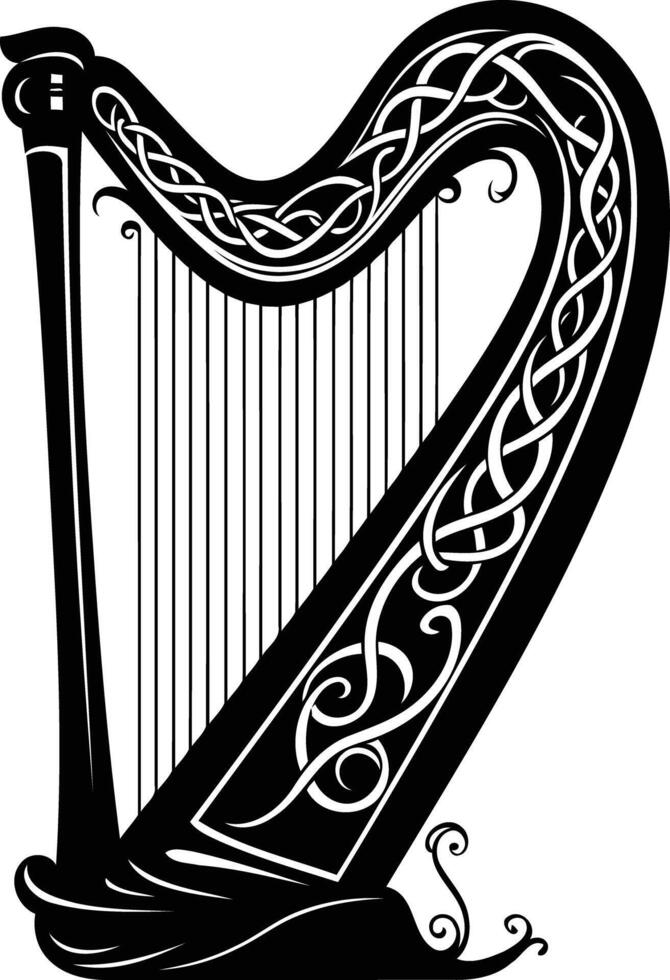 Celtic harp in a stylish black and white design vector