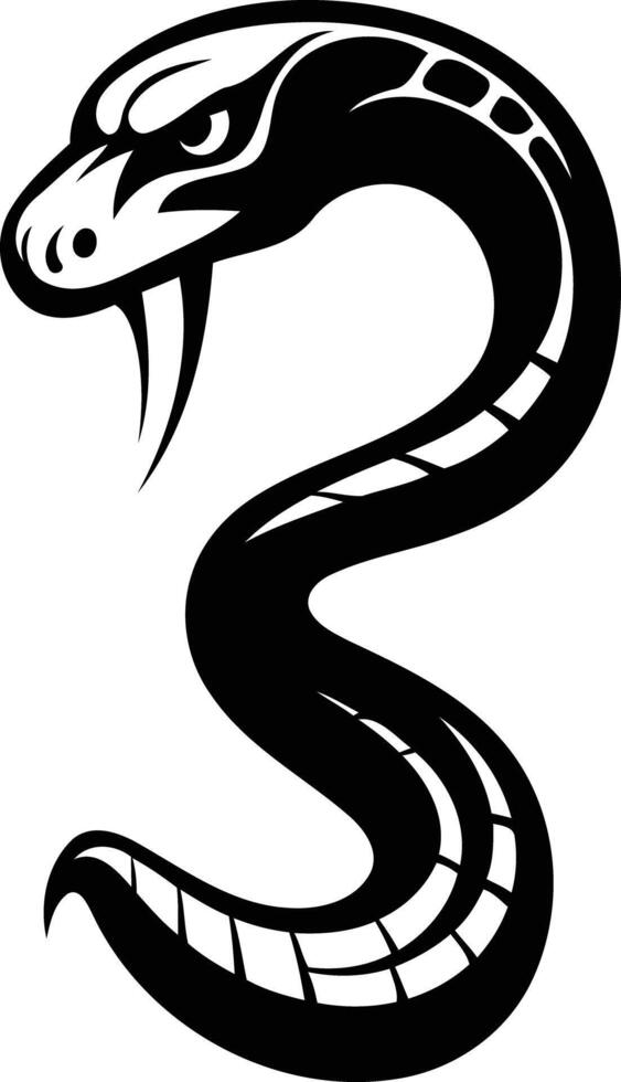 Black and white illustration of a cobra in a striking pose, perfect for tattoos, logos, or design elements vector