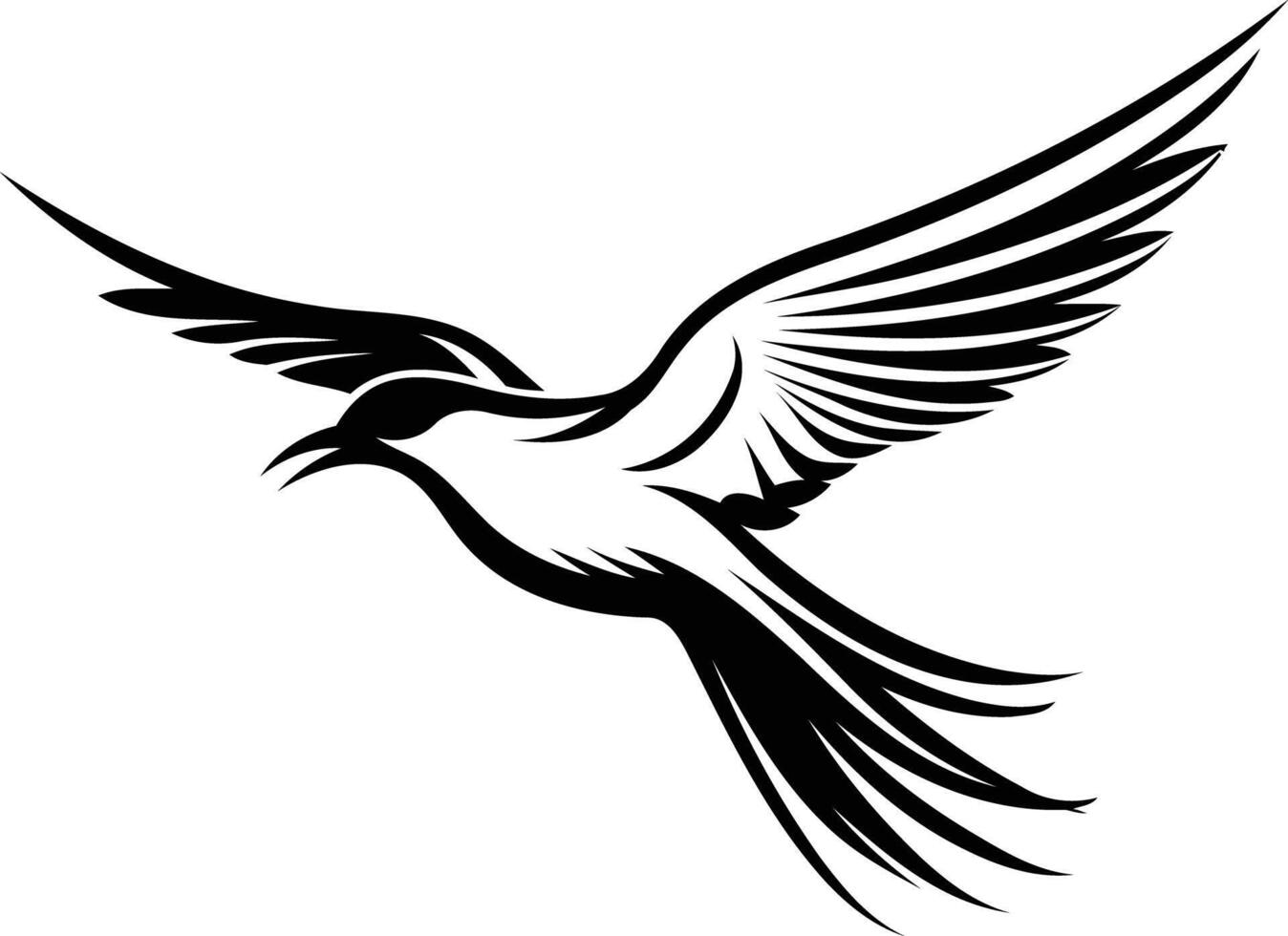 Black and white illustration of a stylized bird in flight vector