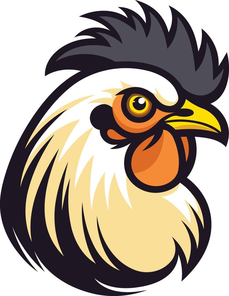 A bold and colorful rooster head illustration, perfect for branding or mascot design vector