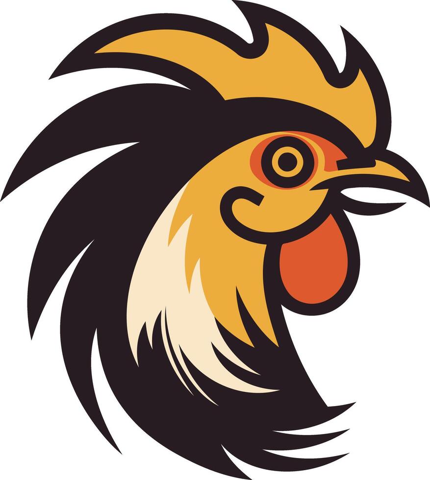 Bold and colorful rooster head illustration, perfect for branding, logos, and graphic designs vector