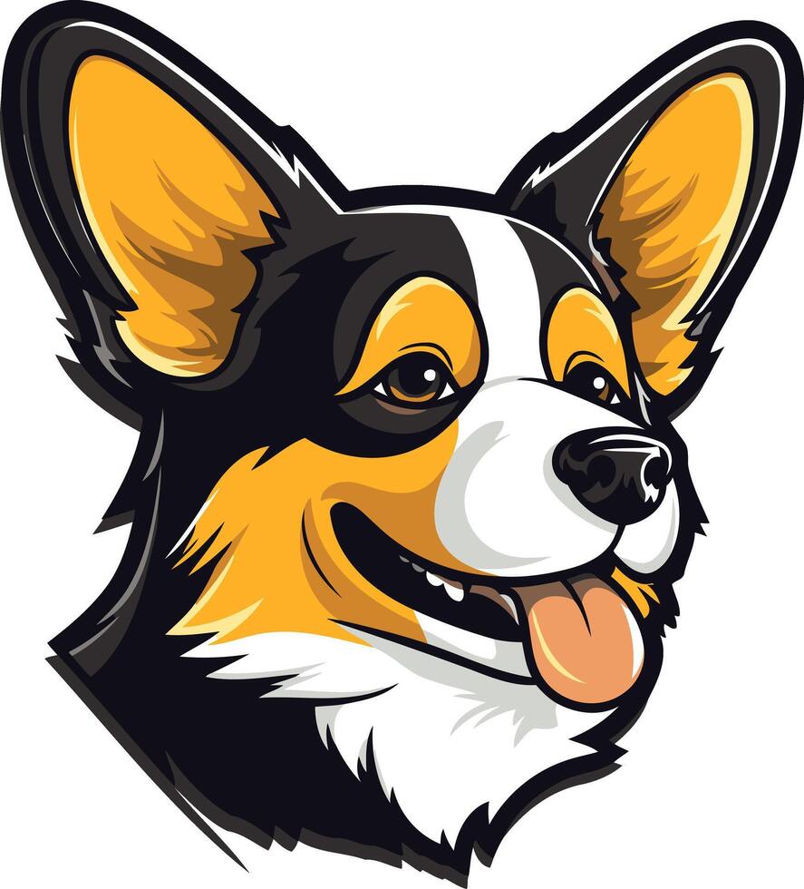 A friendly and playful cartoon illustration of a welsh corgi's head, perfect for pet related brands, websites, or social media vector