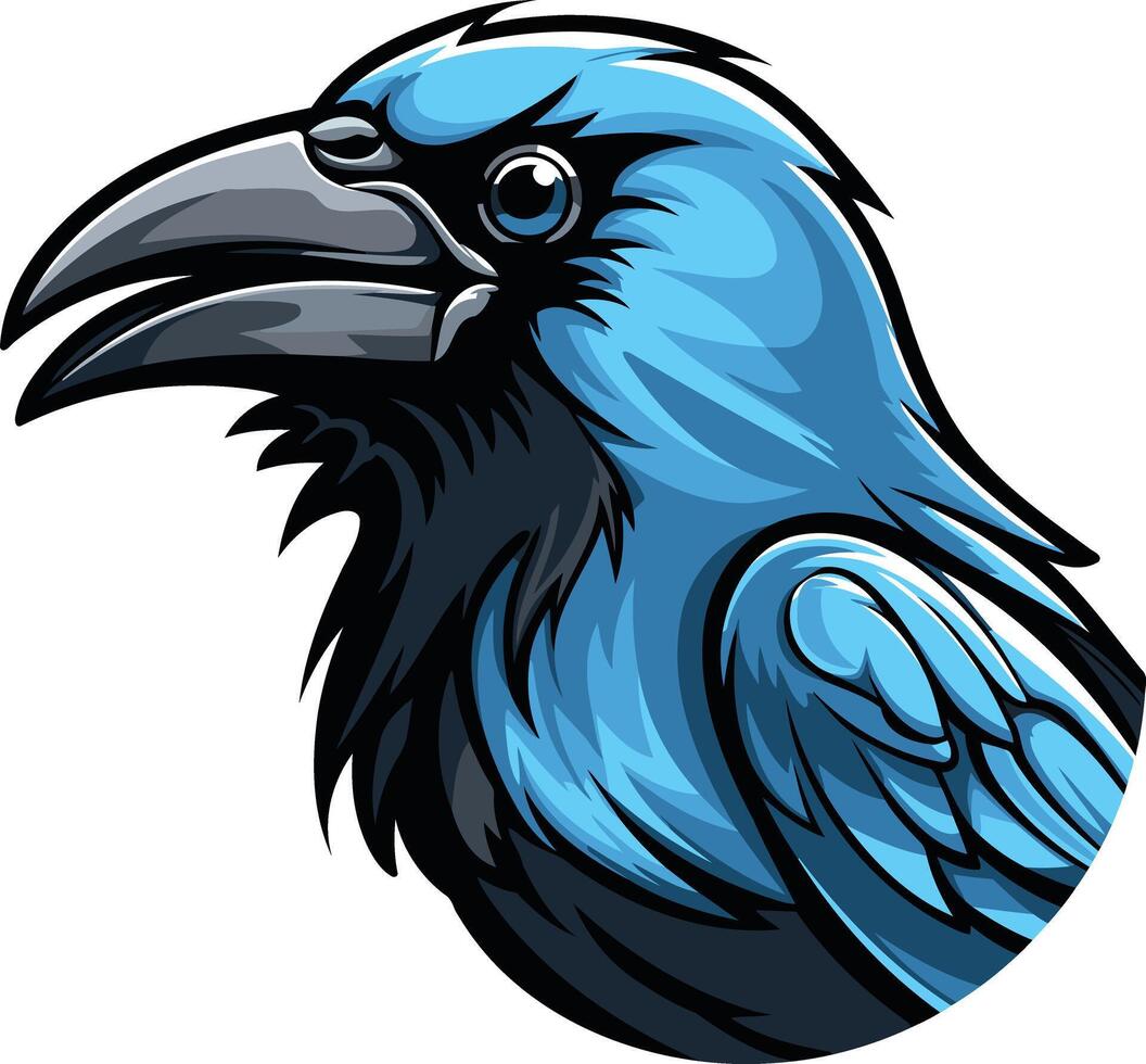 A fierce blue raven with a sharp beak, perfect for a mascot, logo, or design project needing a strong, intelligent presence vector