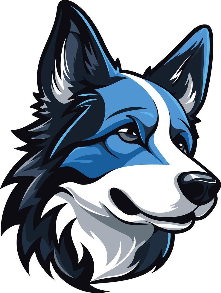 A bold and playful blue and white cartoon wolf head, perfect for branding, logos, and mascot designs vector