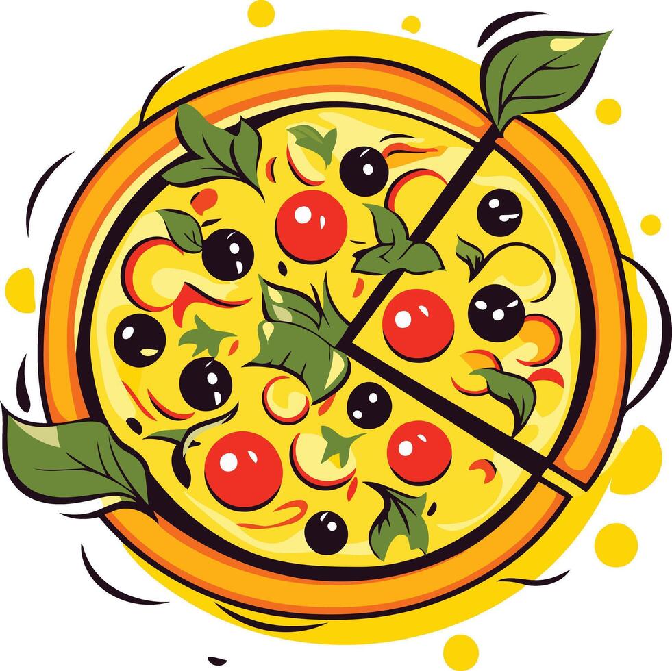 A delicious-looking pizza with a single slice removed, perfect for showcasing your pizzeria's menu or promoting a pizza-themed event vector