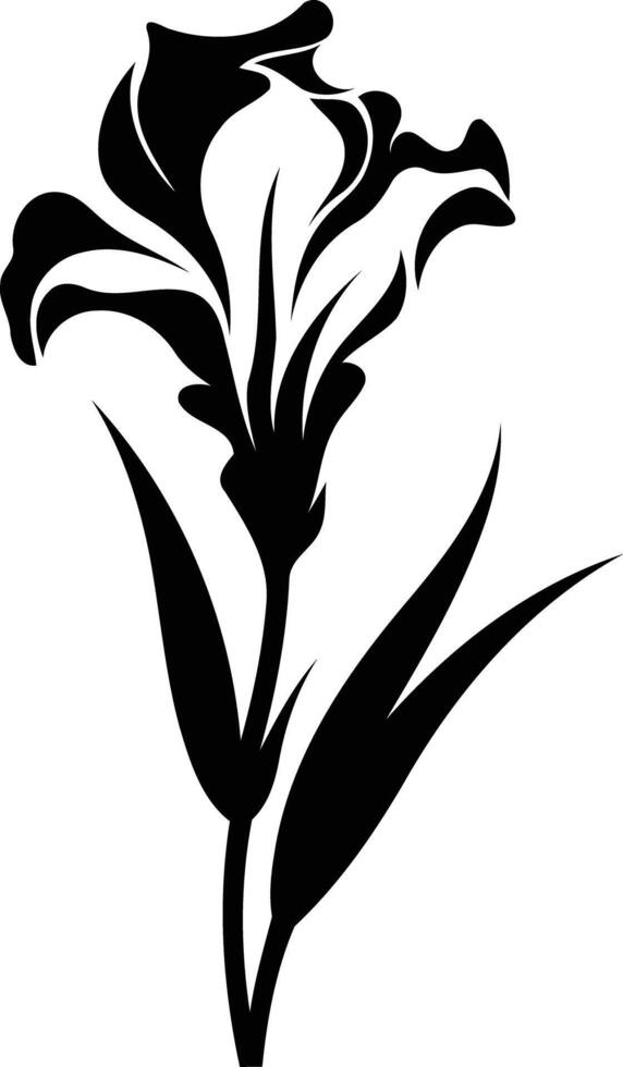 Elegant black and white silhouette of a single lily flower, perfect for design projects, tattoos, and more vector