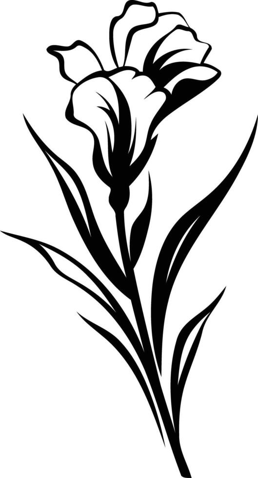Elegant black and white silhouette of a single flower with leaves vector