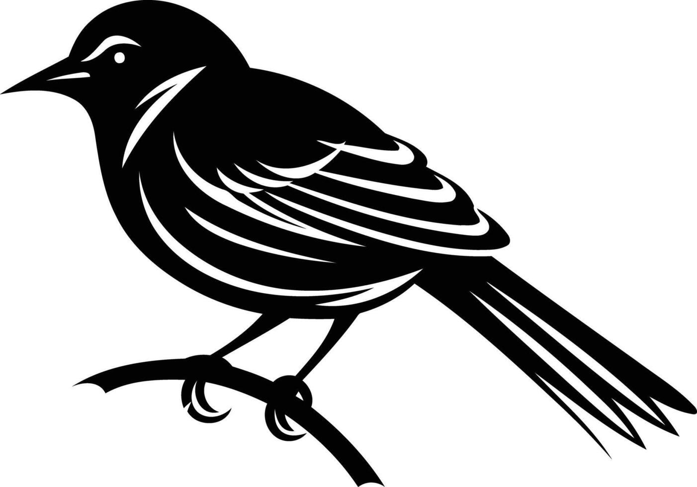 A striking silhouette of a bird perched on a branch, perfect for nature-themed designs, tattoos, and logos vector