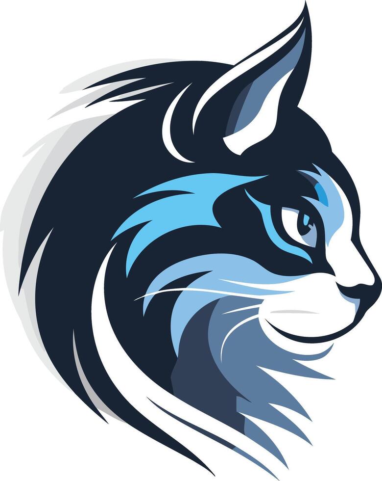 A stylish and modern logo featuring a blue-eyed cat's head in profile vector