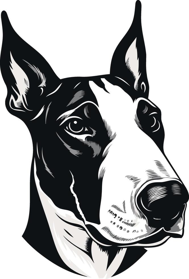 A bold and striking black and white illustration of a bull terrier's head, perfect for pet lovers, dog owners, and breeders vector