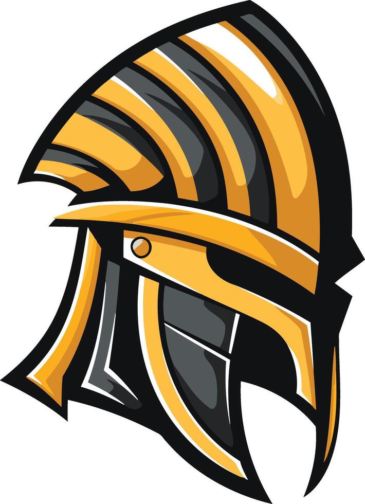 A bold and powerful illustration of a golden warrior helmet, perfect for branding, gaming, or sports teams vector