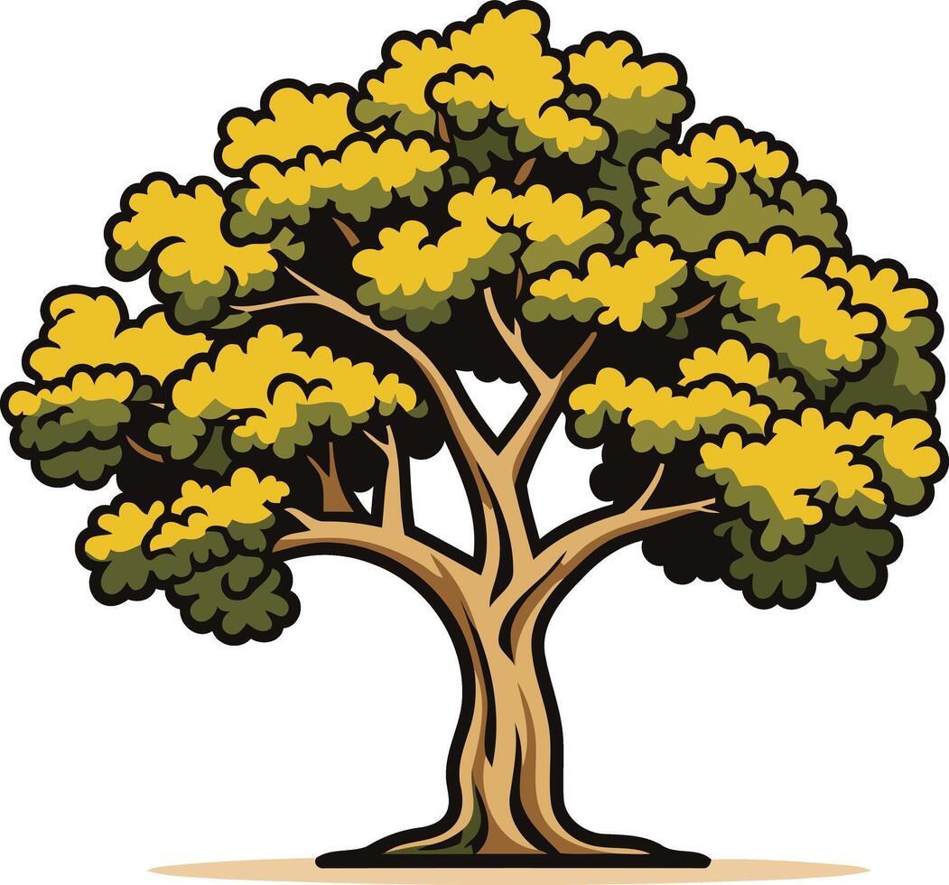 A vibrant, cartoon-style tree with a lush green canopy and a sturdy brown trunk vector
