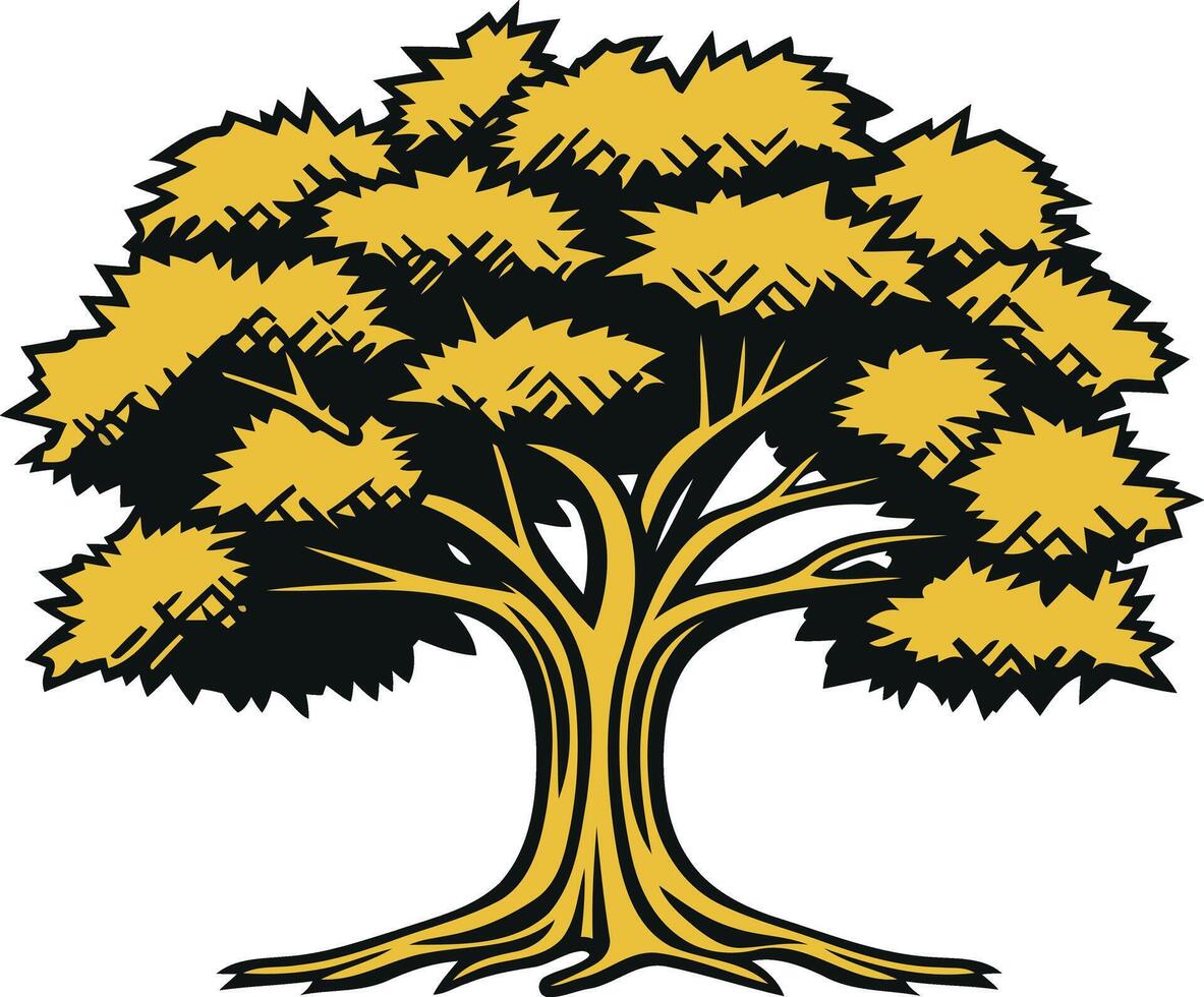 A stylized, golden oak tree with a bold, simple design vector