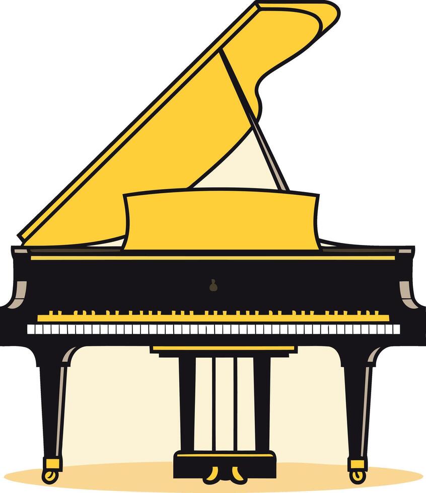 A classic grand piano, with the lid open, ready to be played vector