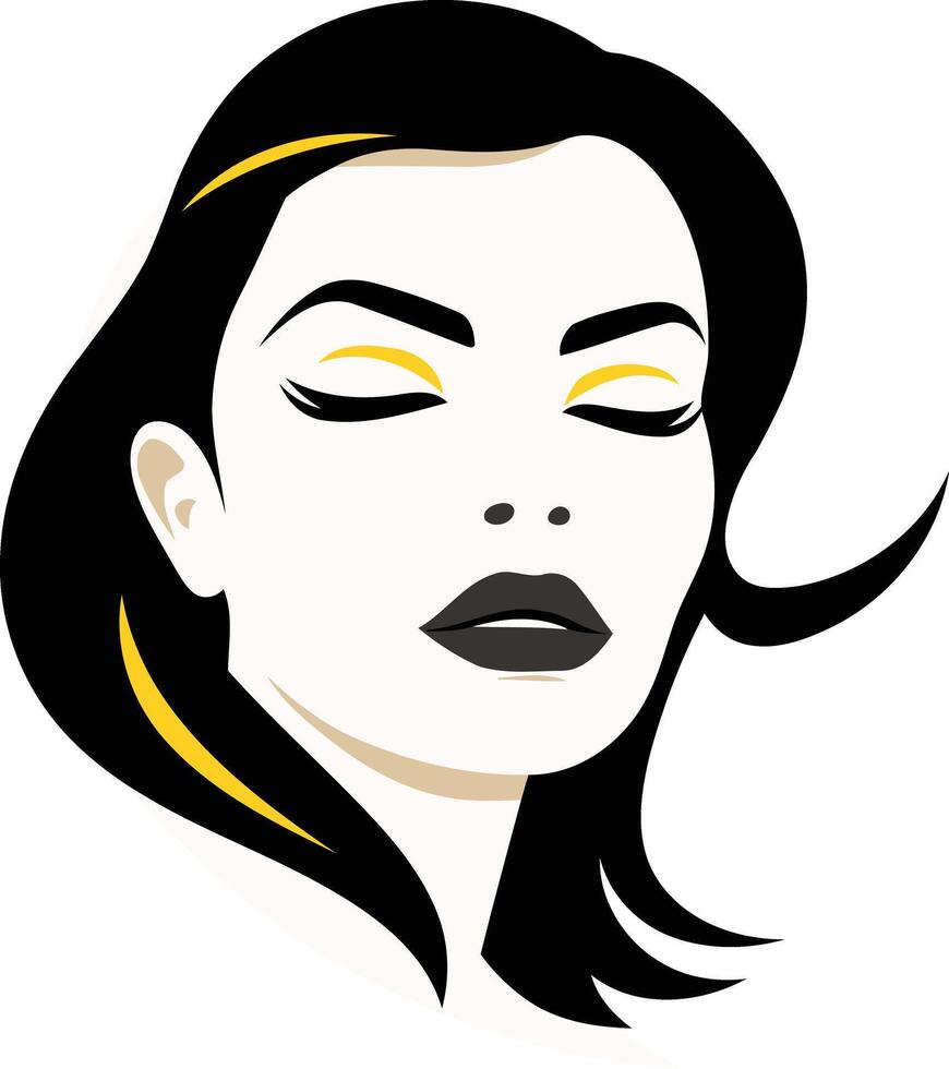 Stylish black and gold illustration of a woman's face with closed eyes, perfect for beauty, fashion, and wellness brands vector