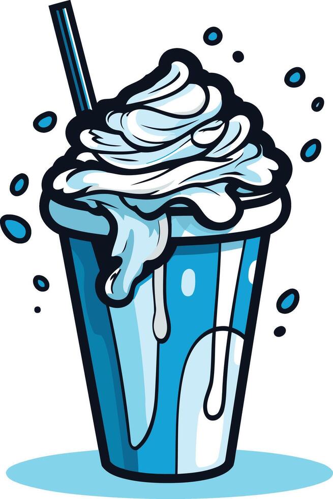 A vibrant illustration of a blue milkshake with whipped cream and a straw, perfect for representing refreshing drinks, summer fun, and delicious treats vector