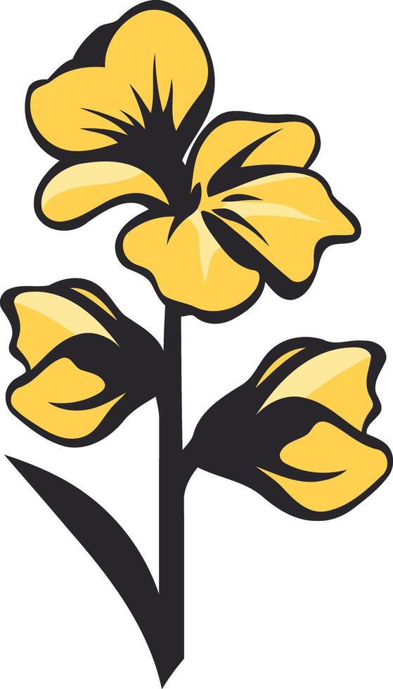 A simple, stylized illustration of a yellow flower with black outlines vector