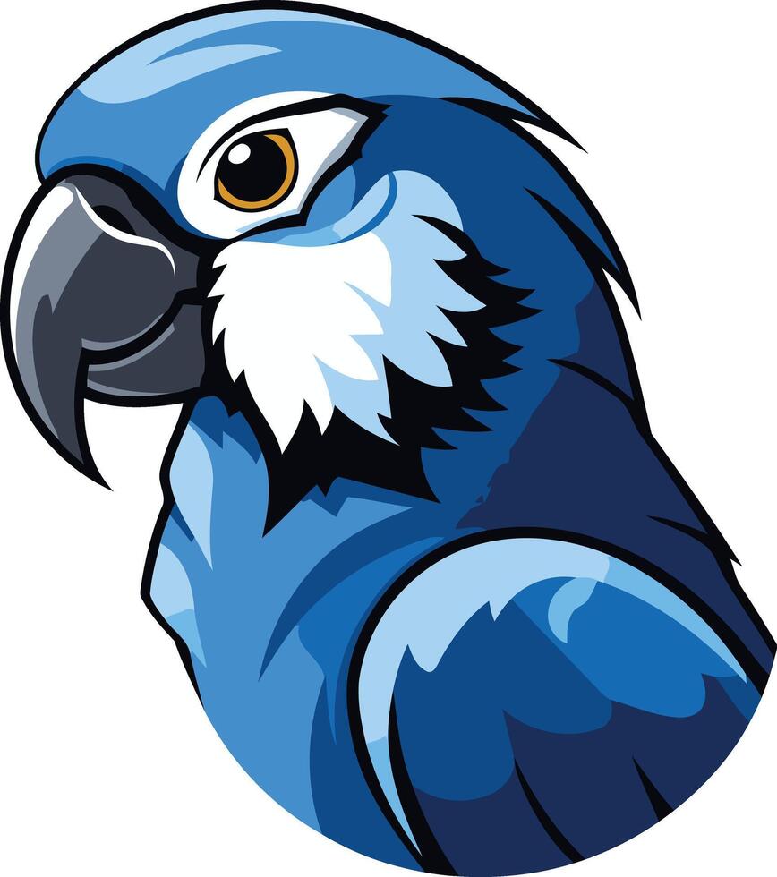 A vibrant blue and white macaw parrot head illustration, perfect for branding, logos, and wildlife-themed designs vector