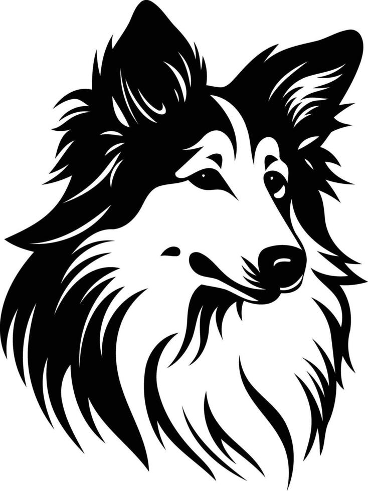 A bold, black and white illustration of a collie dog's head, perfect for pet-related designs and projects vector