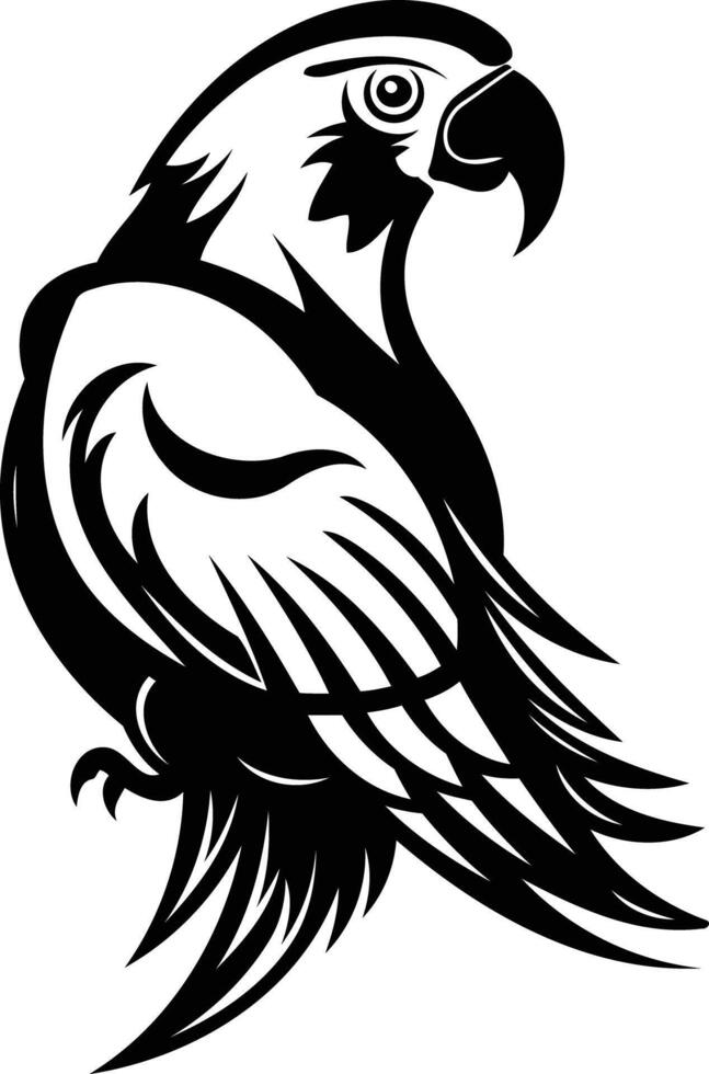 Black and white illustration of a parrot, ideal for tattoos, logos, and branding vector