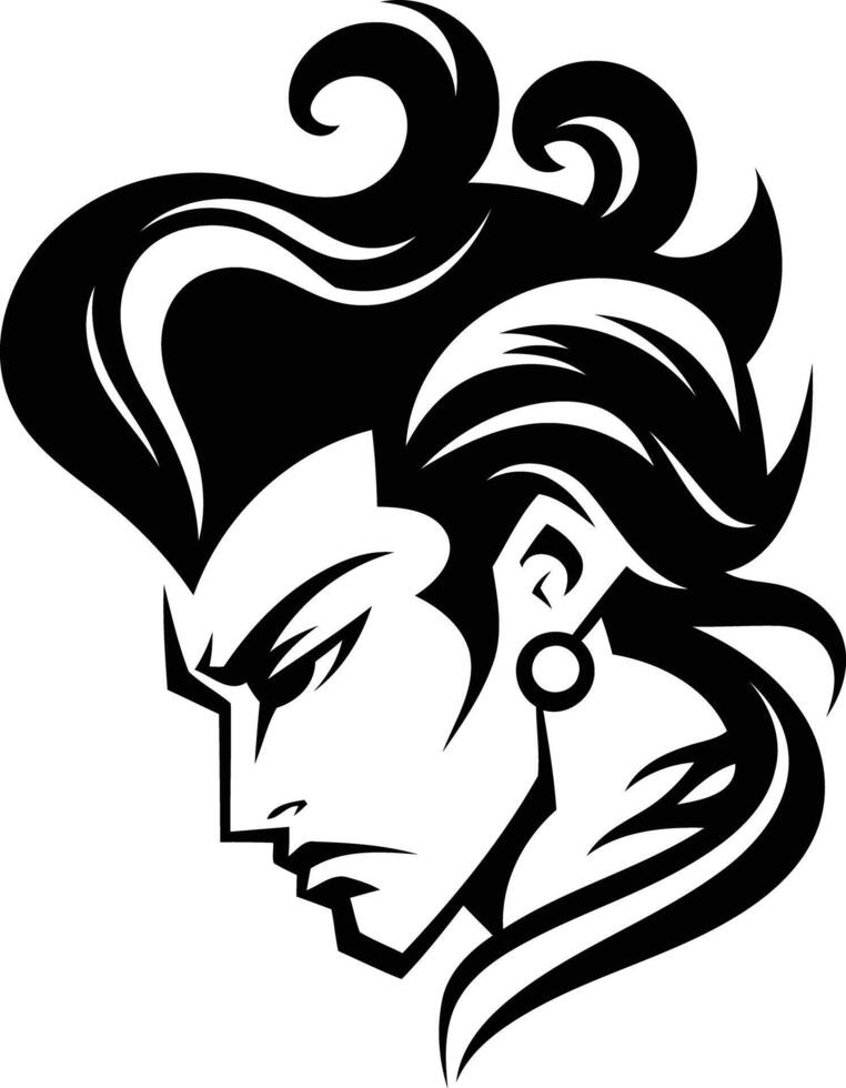 A dramatic black and white illustration of a tattooed woman with a piercing gaze vector
