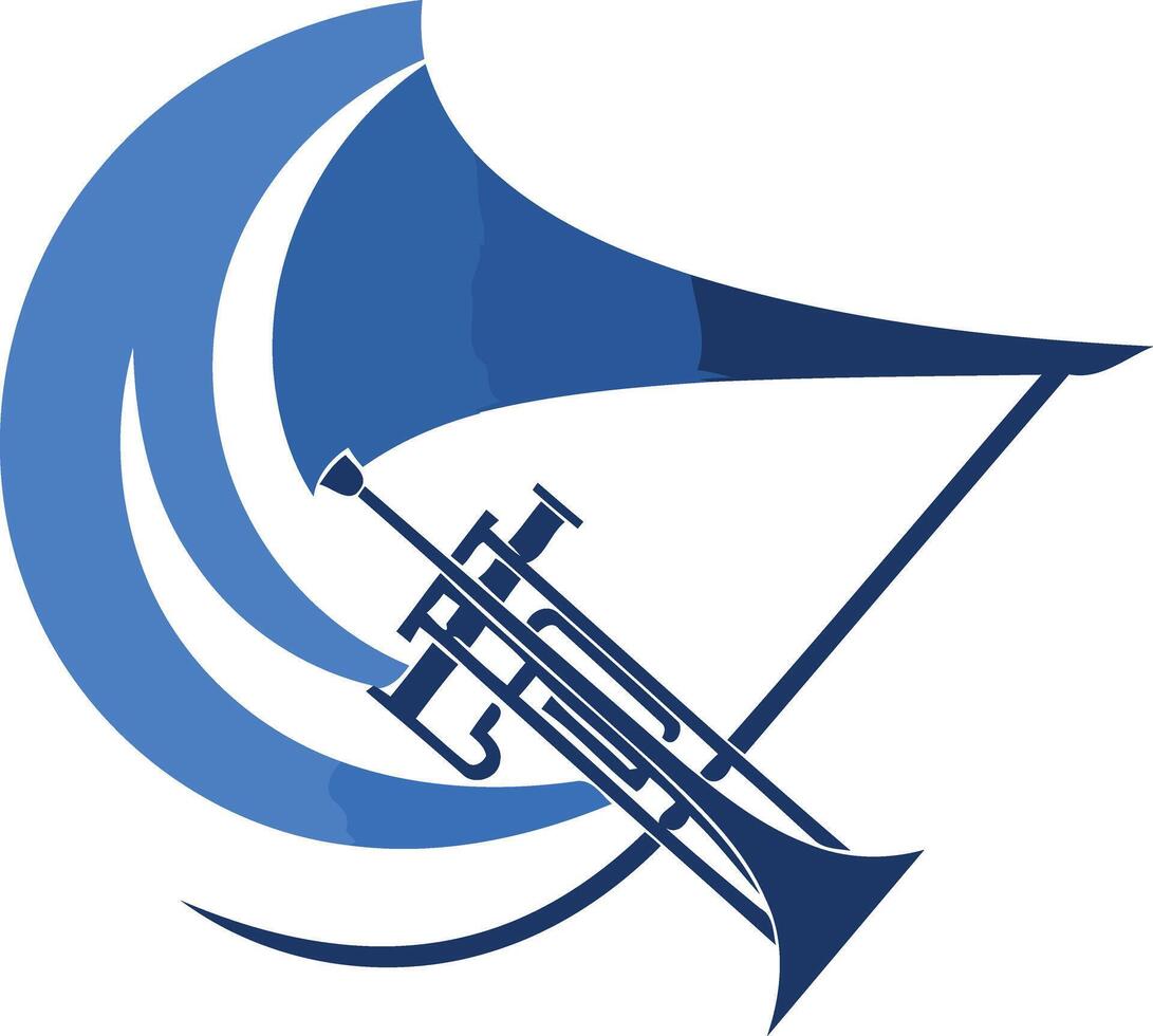 Abstract logo design featuring a trumpet with a stylized wave design, perfect for music schools, bands, and musicians vector