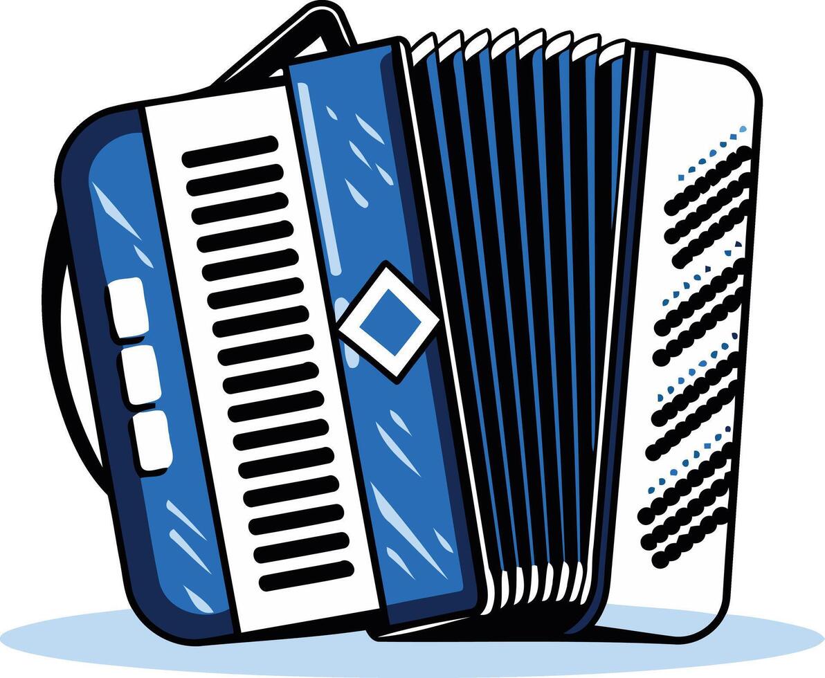 A cartoon illustration of a blue accordion, perfect for websites, social media, and print projects related to music, festivals, and cultural events vector