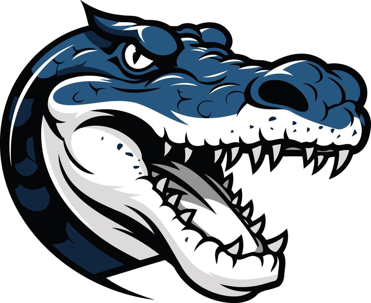 Fearsome alligator mascot head with open mouth and sharp teeth vector
