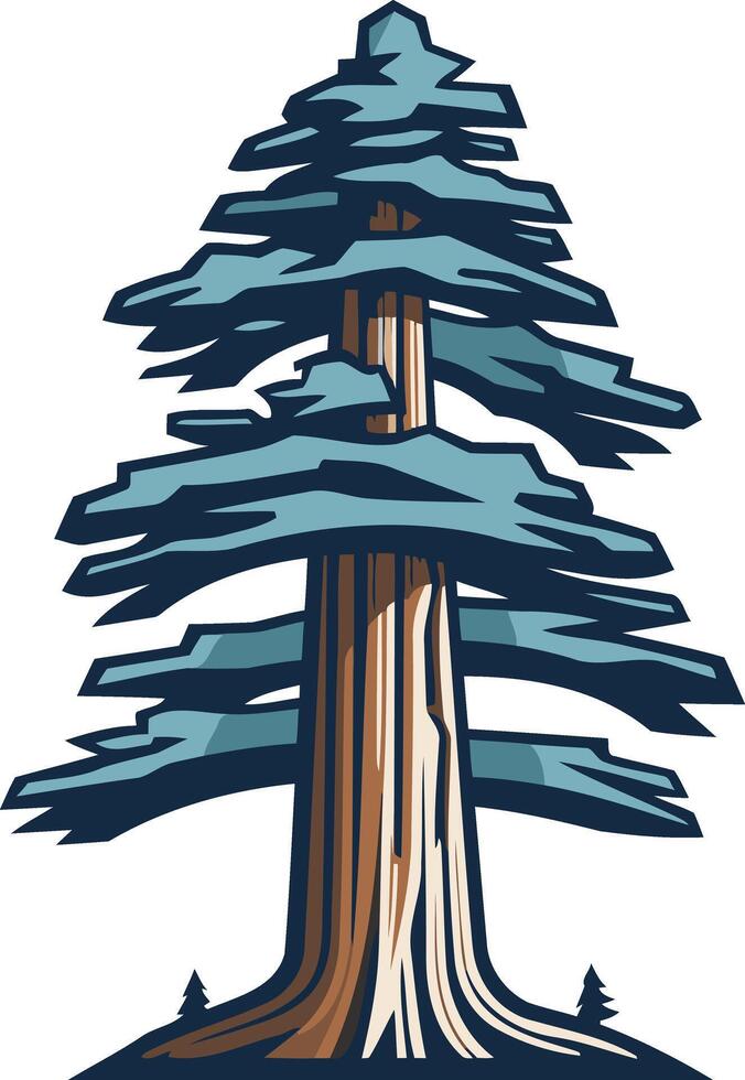 A stylized evergreen tree with a rustic brown trunk and blue-green foliage vector
