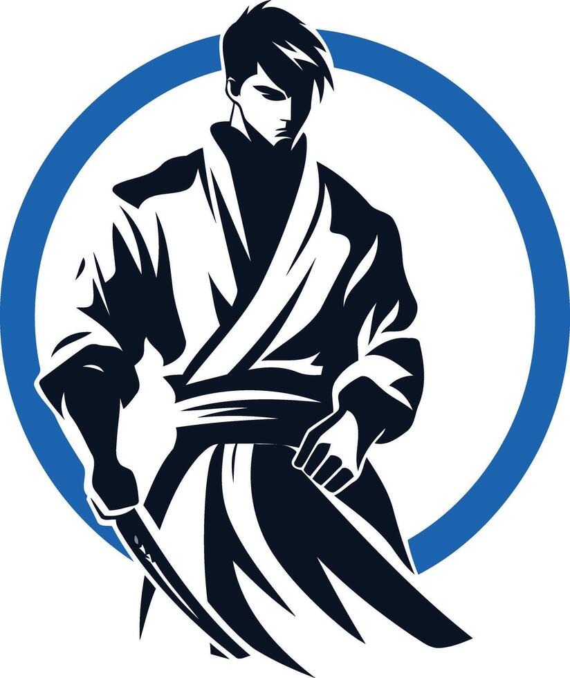 A bold and minimalist logo featuring a samurai warrior holding a katana sword vector