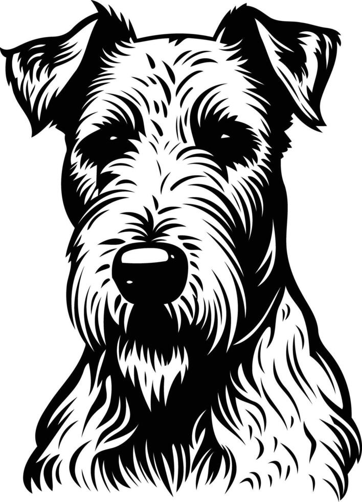 A detailed black and white illustration of a wire fox terrier's head vector