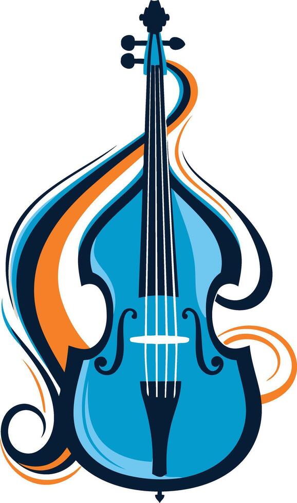 A stylized blue double bass with swirling orange and blue patterns, perfect for music-themed designs vector